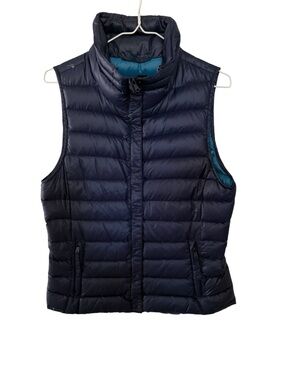 GAP Packable Down Puffer Vest Women’s Small Full Zip Pockets Navy Blue